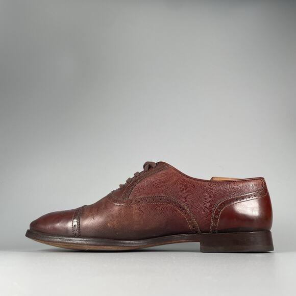 Santoni 14824 Men’s Size 9 EE Brown Leather Oxford Cap Toe Dress Shoes Lace Up - Picture 7 of 9